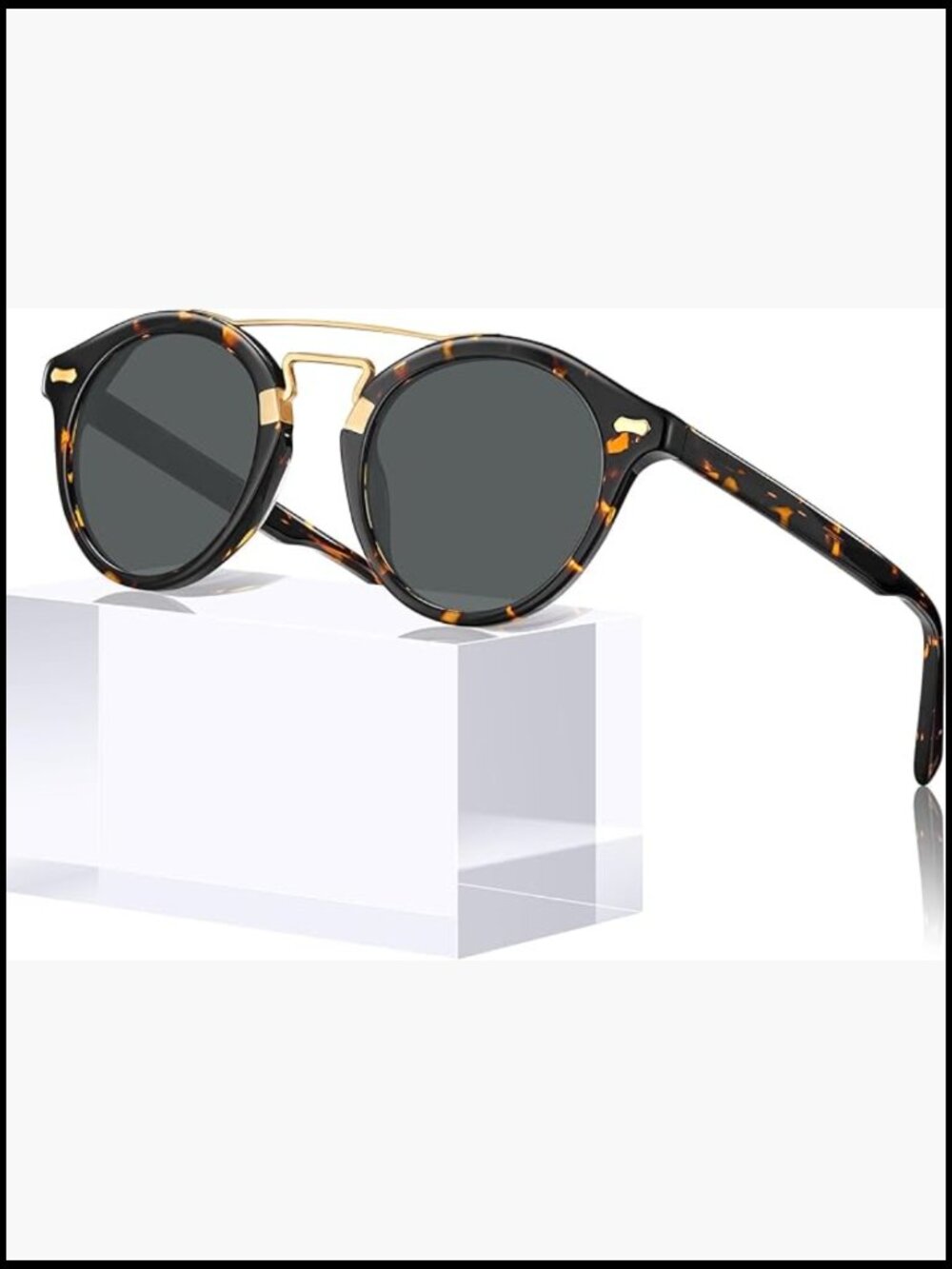 Vintage Retro Round Acetate Double Bridge Sunglasses Polarized UV Protection